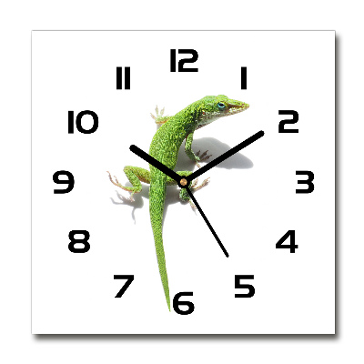 Square wall clock Green lizard