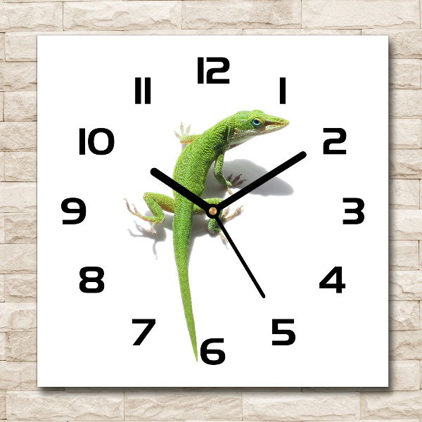 Square wall clock Green lizard