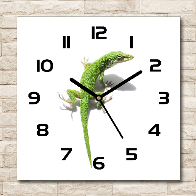 Square wall clock Green lizard