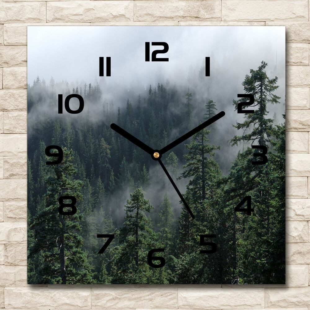 Square glass wall clock Forest fog