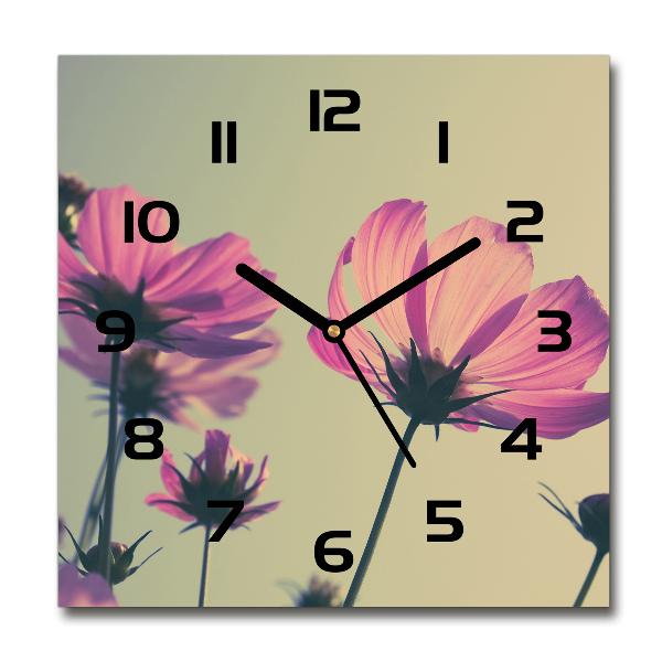 Square wall clock Pink flowers