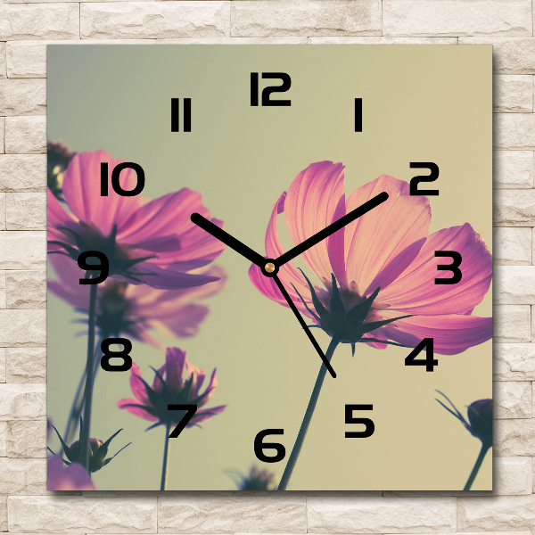 Square wall clock Pink flowers