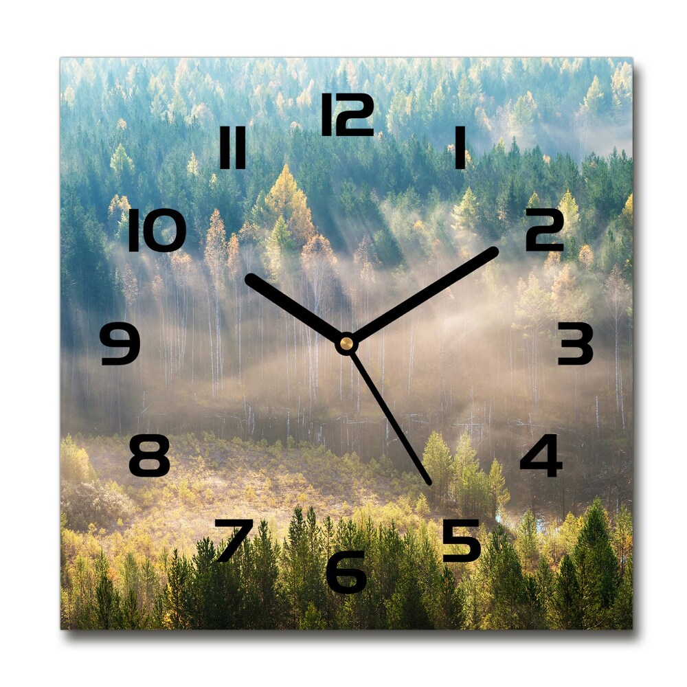 Square kitchen clock Fog in the forest