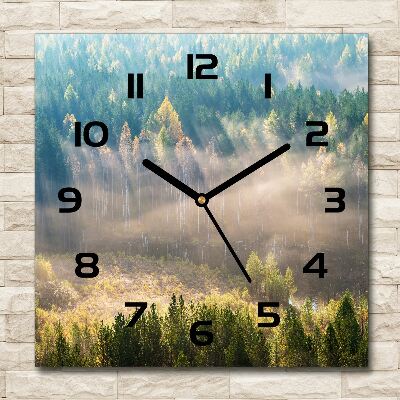 Square kitchen clock Fog in the forest