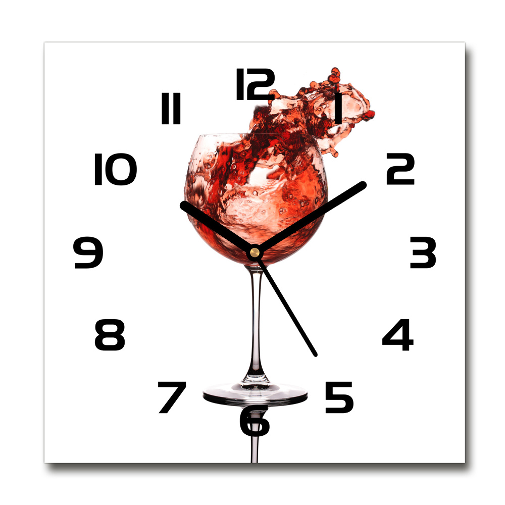 Square glass clock A glass of wine