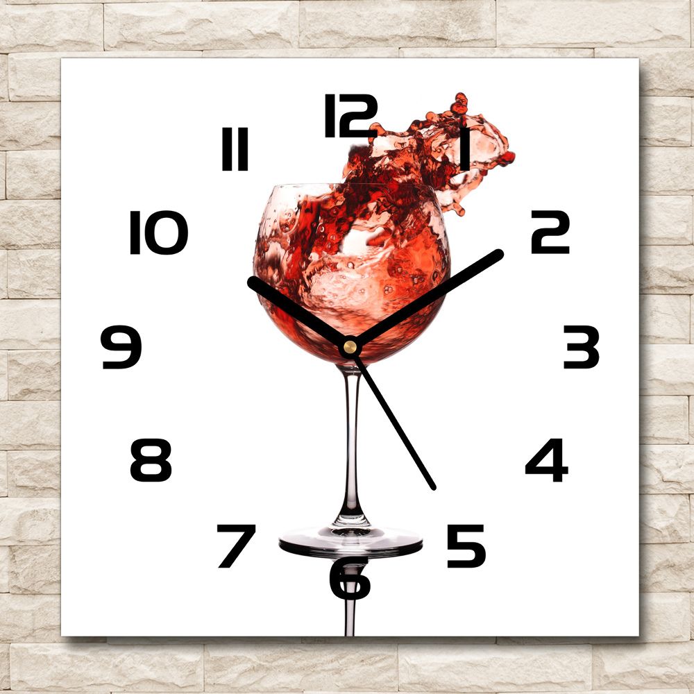 Square glass clock A glass of wine