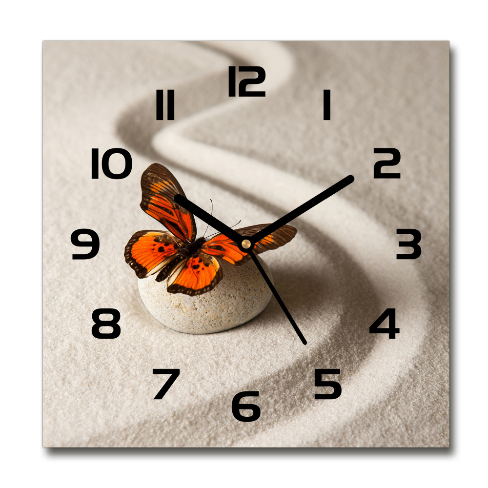 Square wall clock Zen stone and butterfly