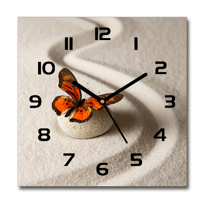 Square wall clock Zen stone and butterfly