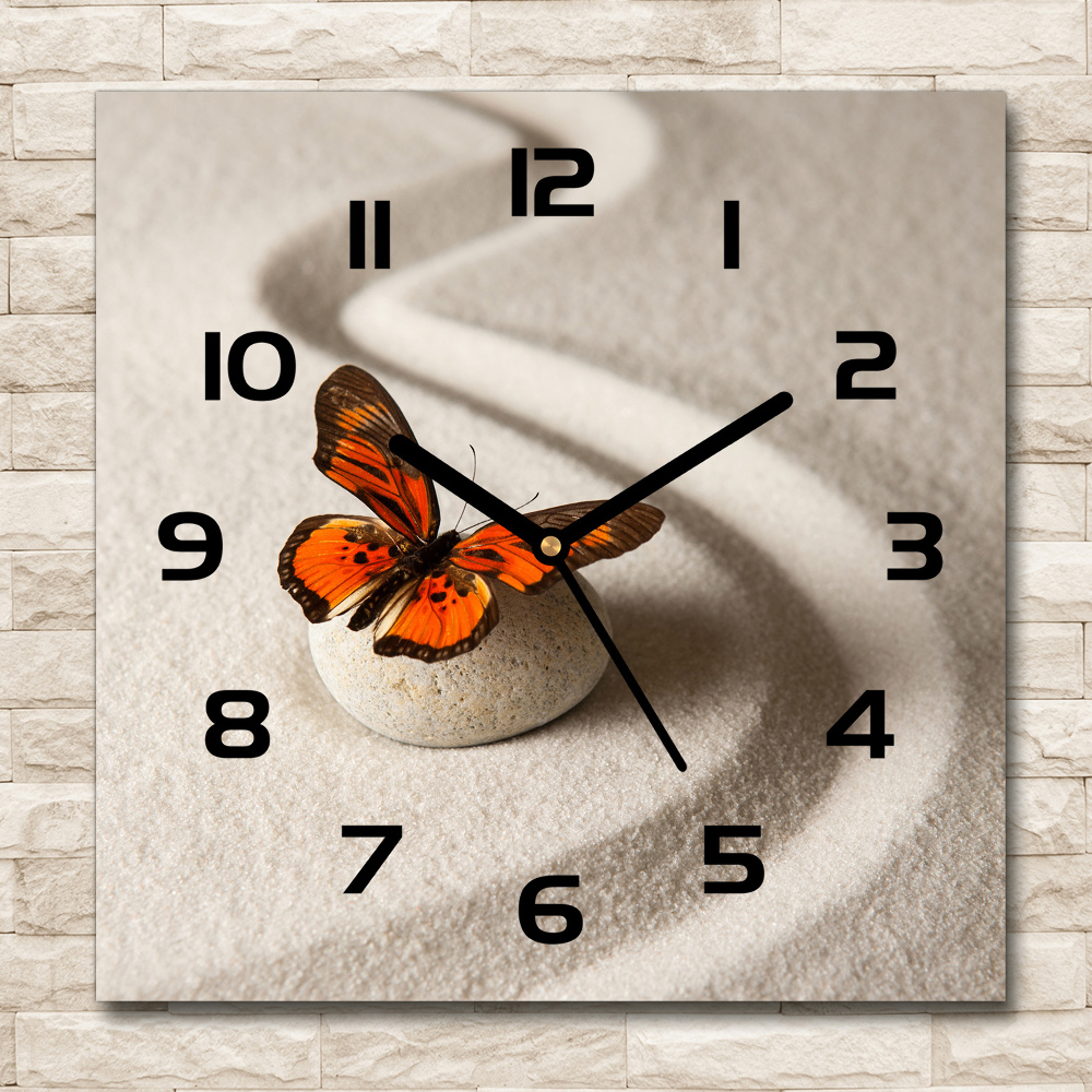 Square wall clock Zen stone and butterfly