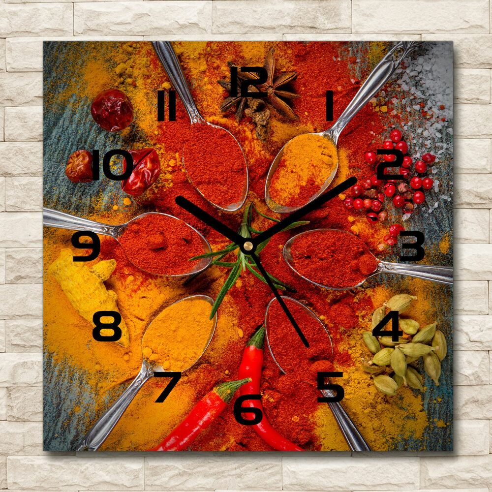 Square glass wall clock Spices