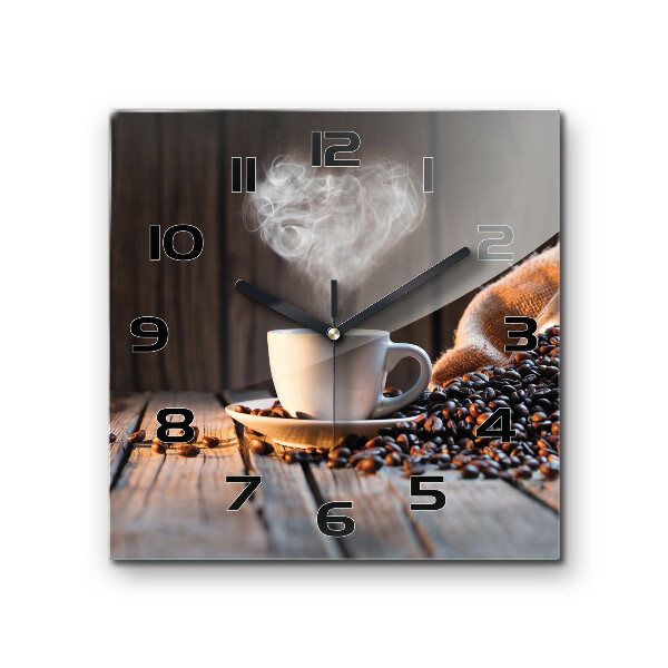 Square glass wall clock Cup of coffee