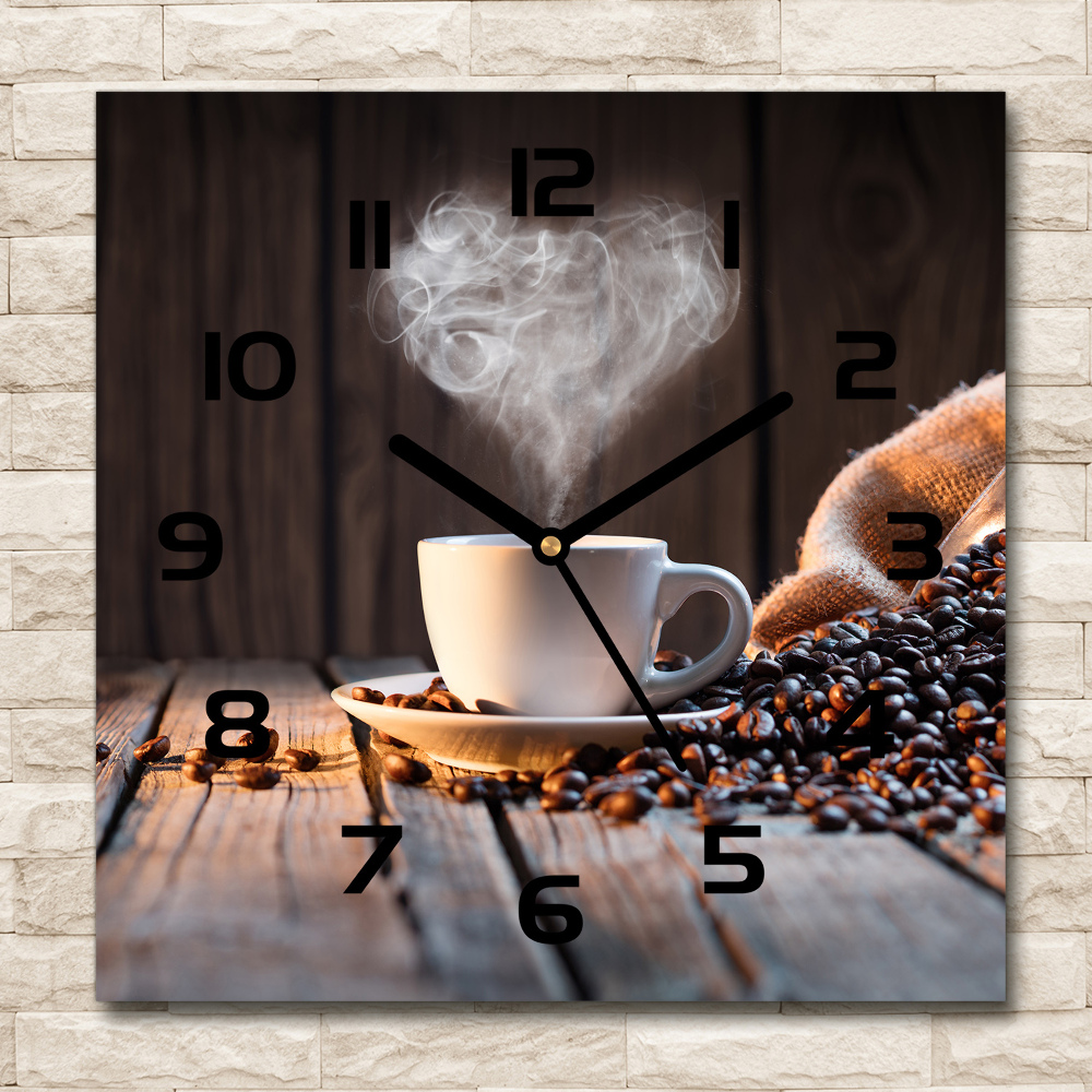 Square glass wall clock Cup of coffee