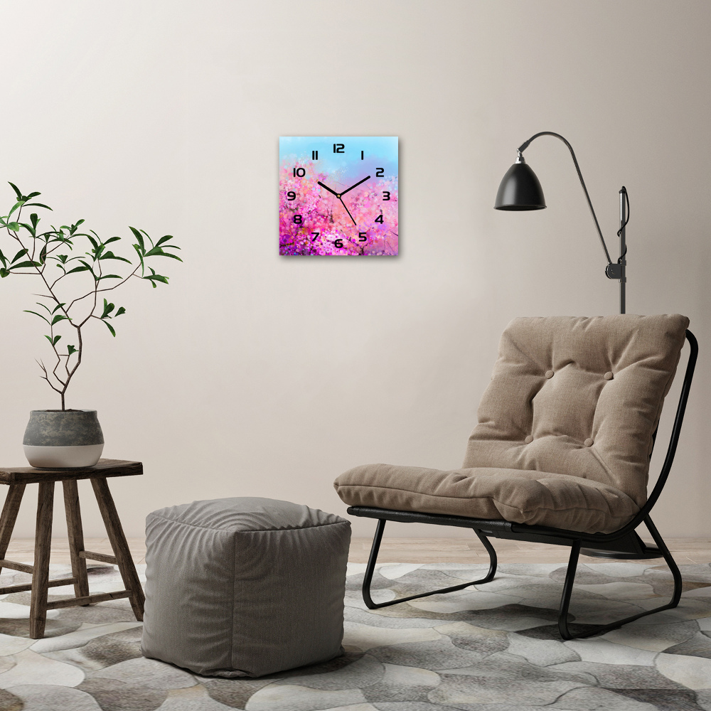 Square wall clock Cherry blossoms