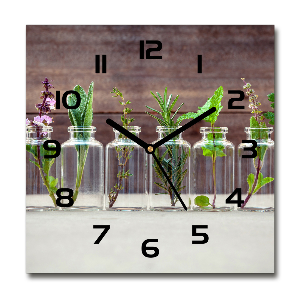 Square wall clock Plants in jars