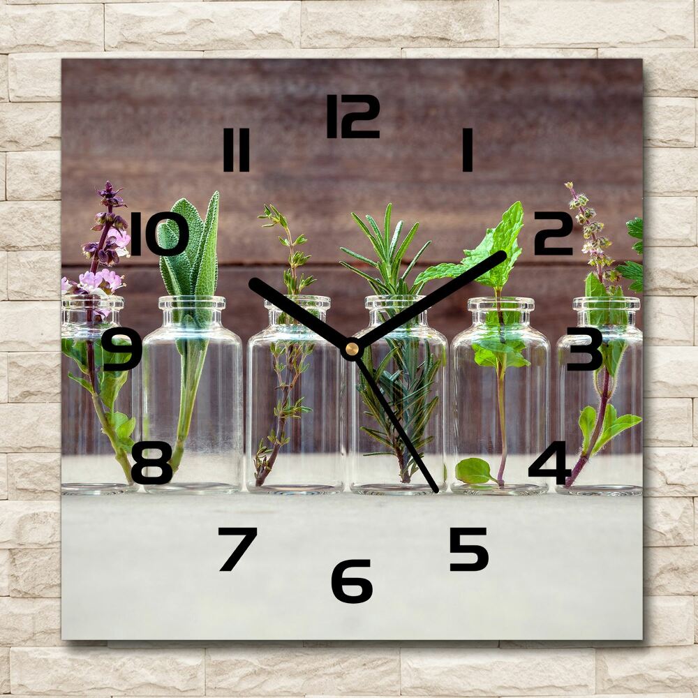 Square wall clock Plants in jars