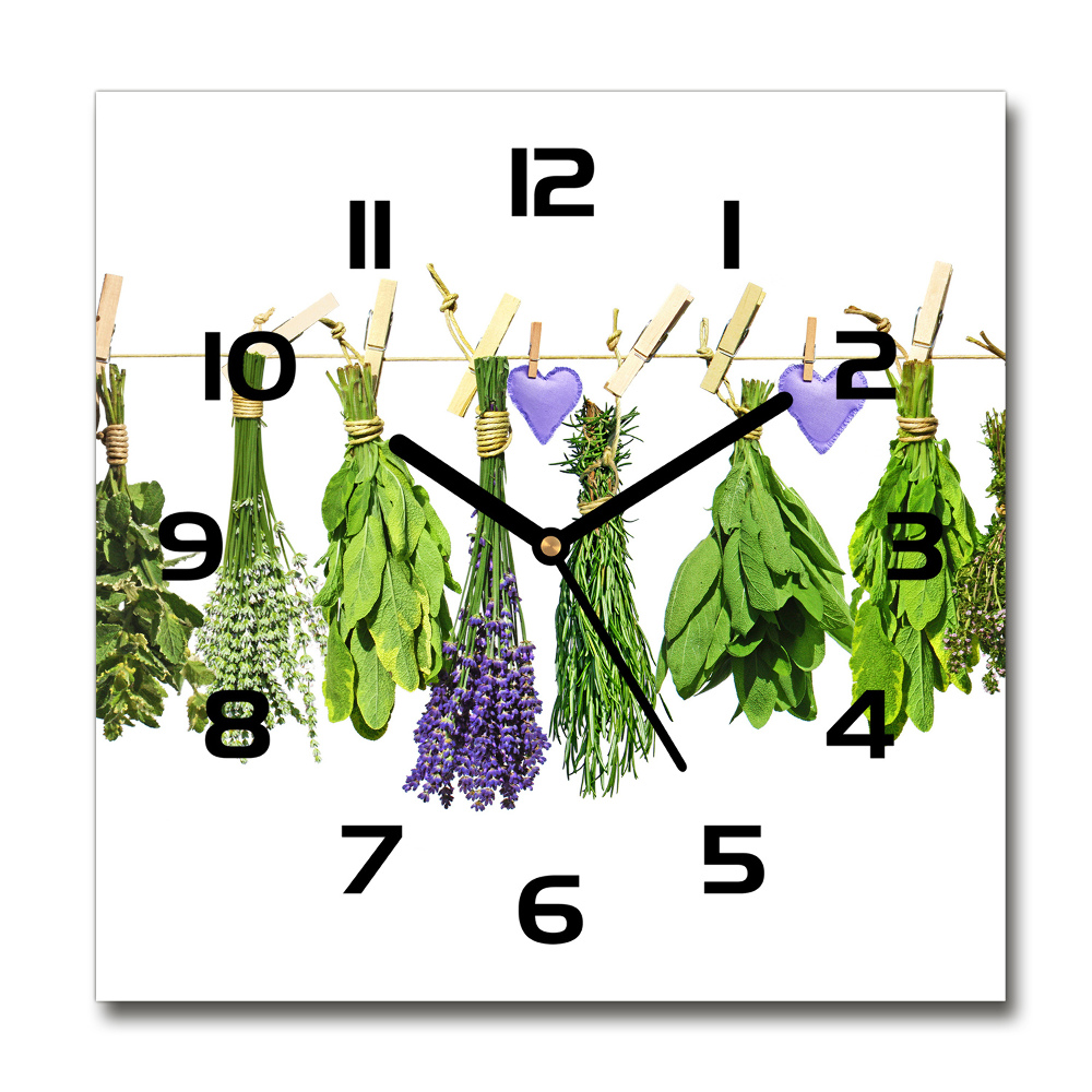 Square wall clock Herbs on a string