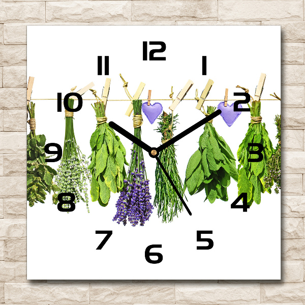 Square wall clock Herbs on a string