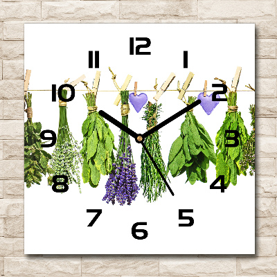 Square wall clock Herbs on a string