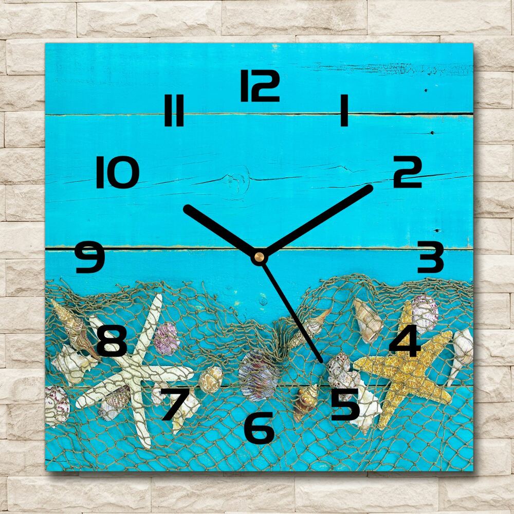 Square kitchen clock Starfish and shells