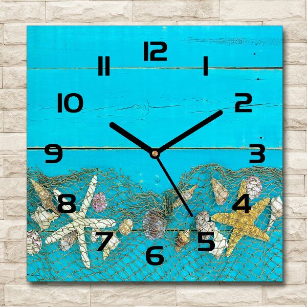 Square kitchen clock Starfish and shells