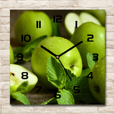 Square wall clock Green apples