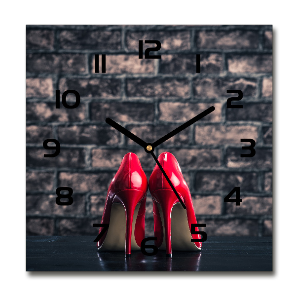 Square glass wall clock Red heels