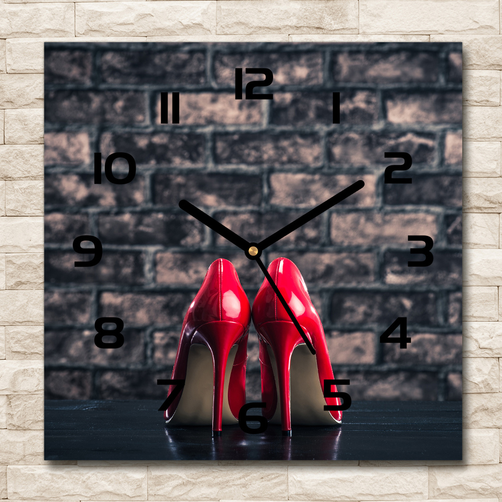 Square glass wall clock Red heels