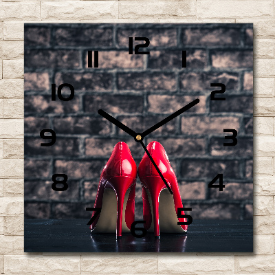 Square glass wall clock Red heels