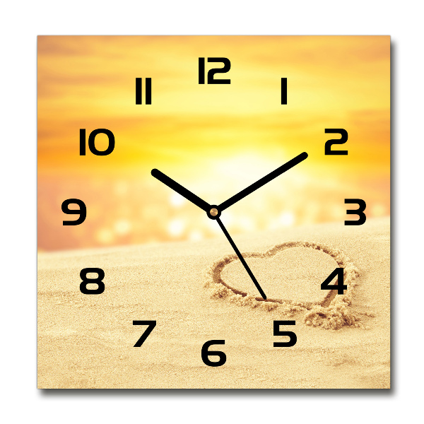 Square wall clock Heart in the sand