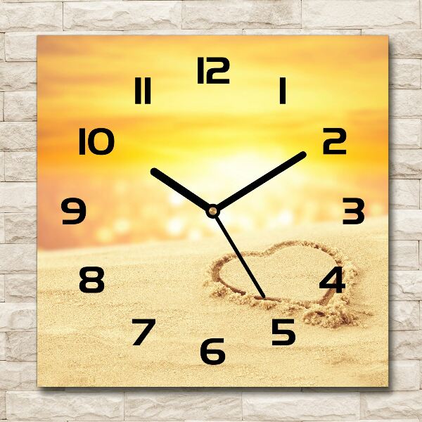 Square wall clock Heart in the sand