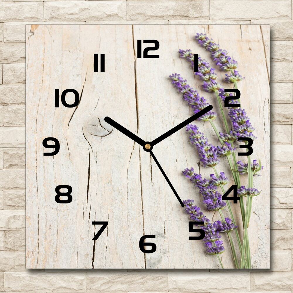 Square wall clock Lavender on wood