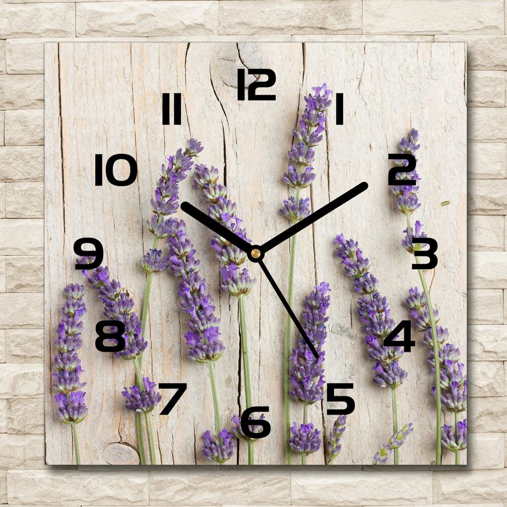 Square kitchen clock Lavender on wood