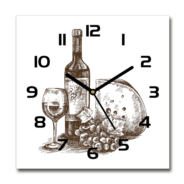 Square glass wall clock Wine and snacks