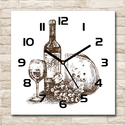 Square glass wall clock Wine and snacks