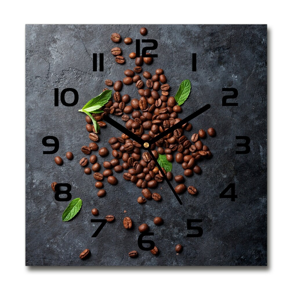 Square glass wall clock Coffee beans