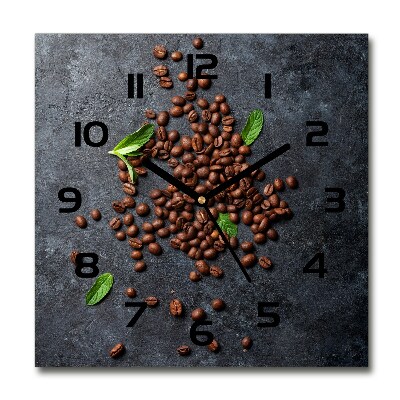 Square glass wall clock Coffee beans