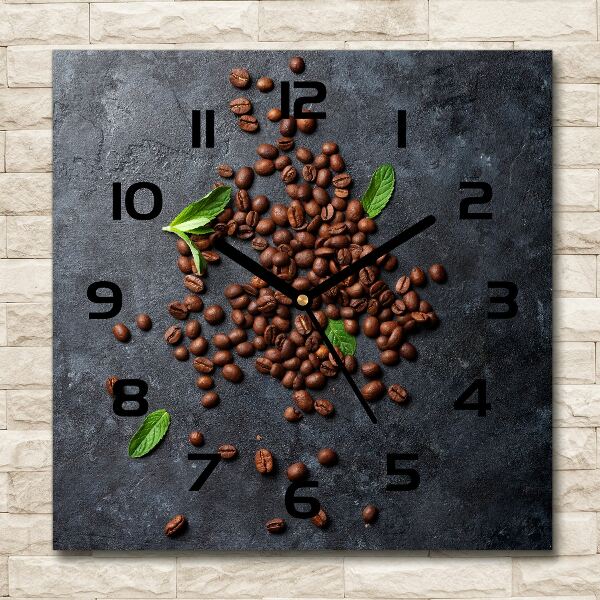 Square glass wall clock Coffee beans