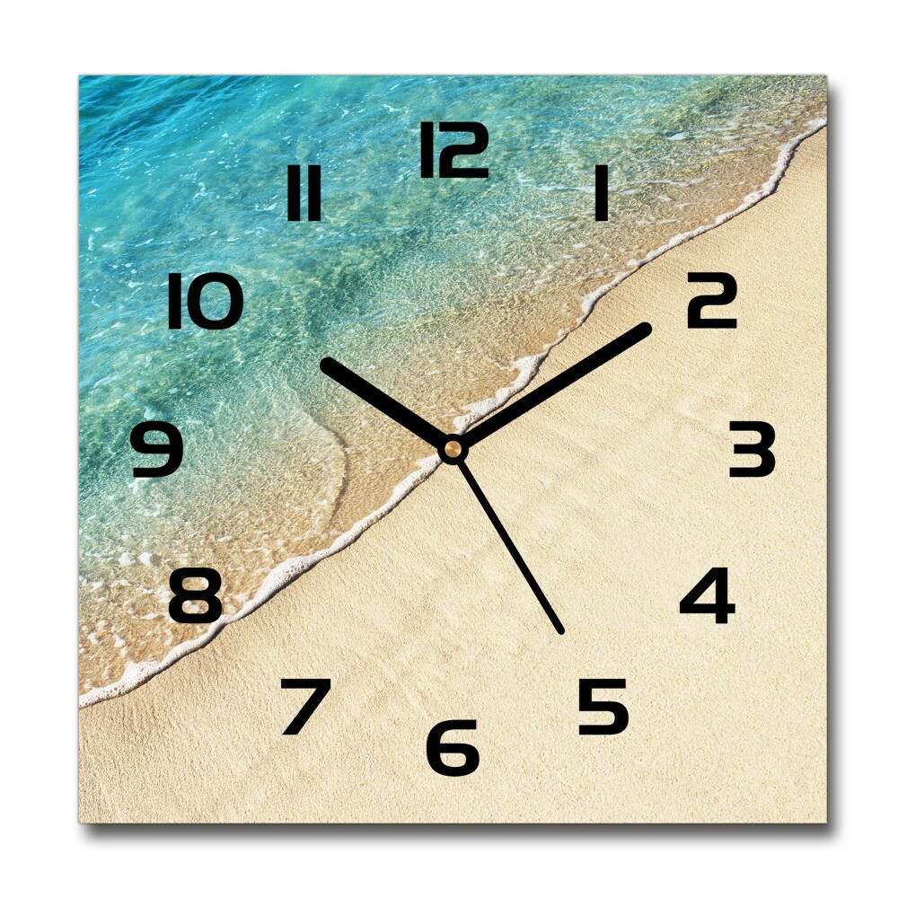 Square glass wall clock Beach wave