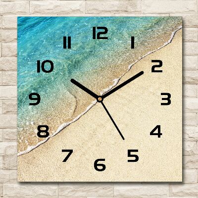 Square glass wall clock Beach wave