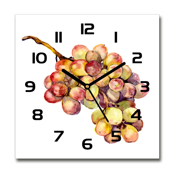 Square glass wall clock Bunch of grapes