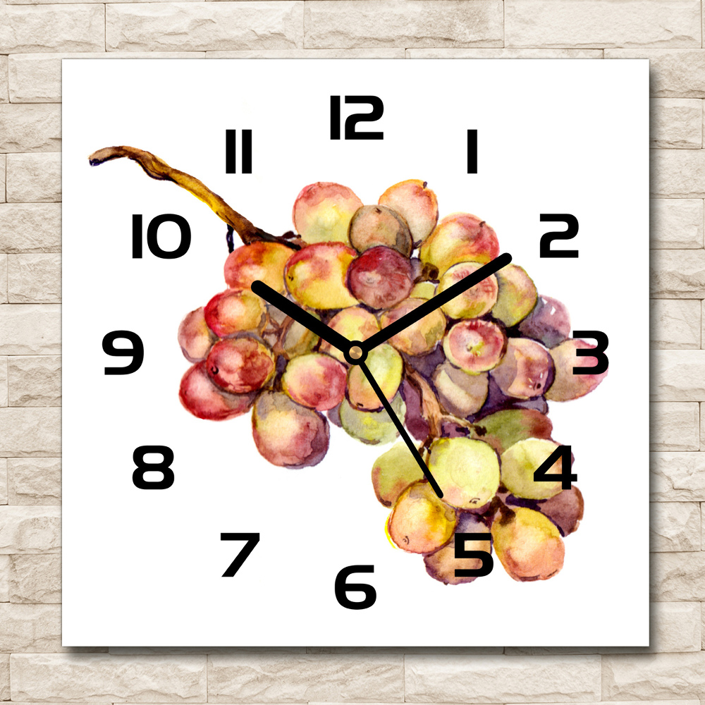 Square glass wall clock Bunch of grapes