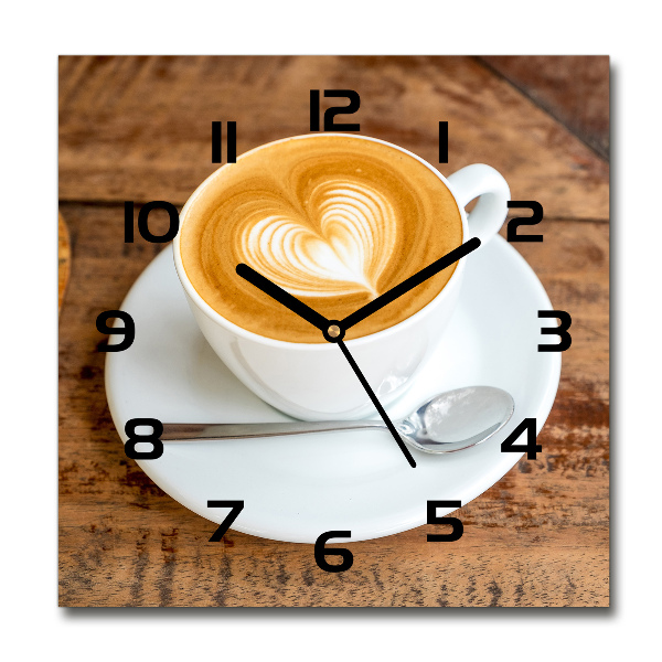 Square glass wall clock Coffee in a cup