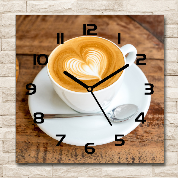 Square glass wall clock Coffee in a cup