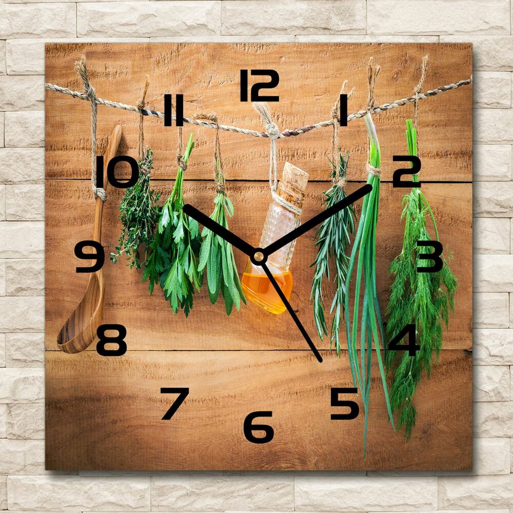 Square wall clock Herbs on a string