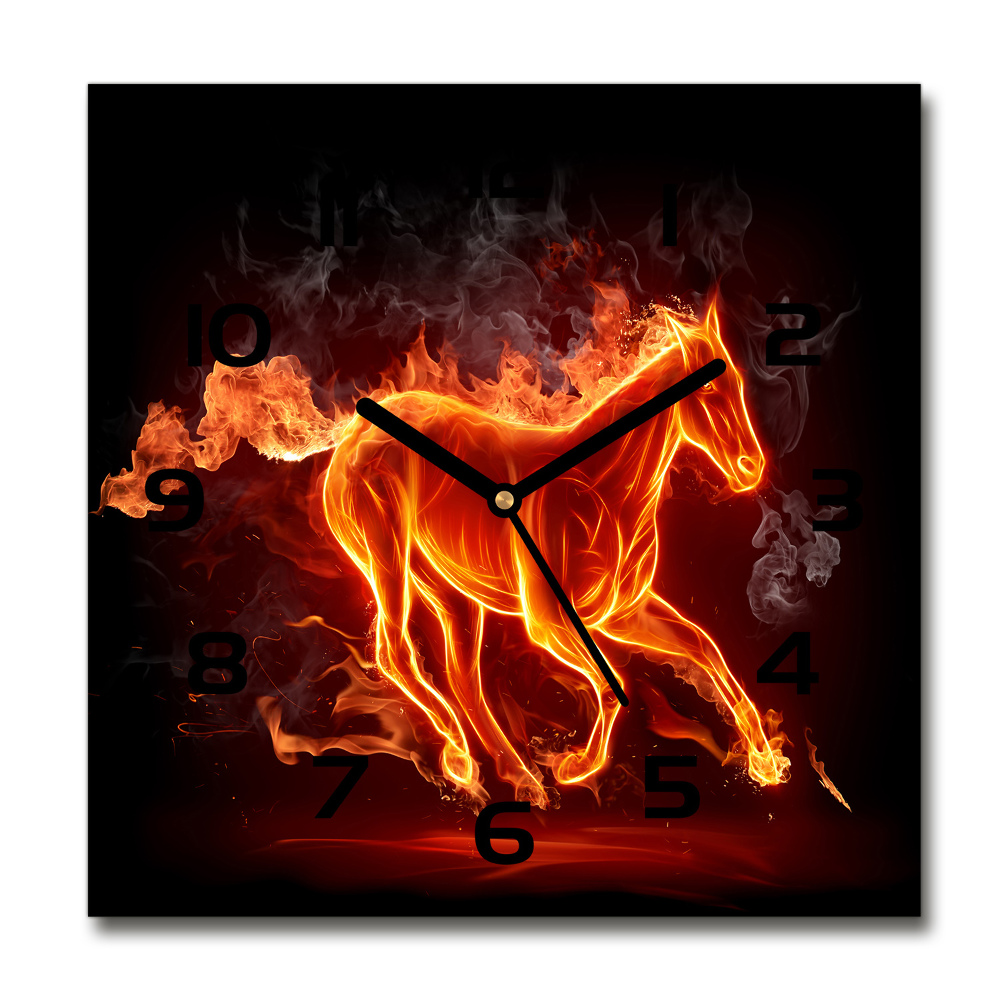 Square wall clock Horse in flames