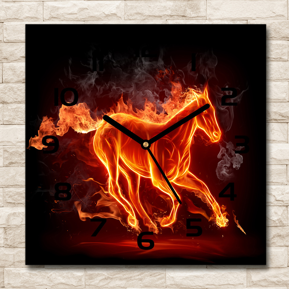 Square wall clock Horse in flames