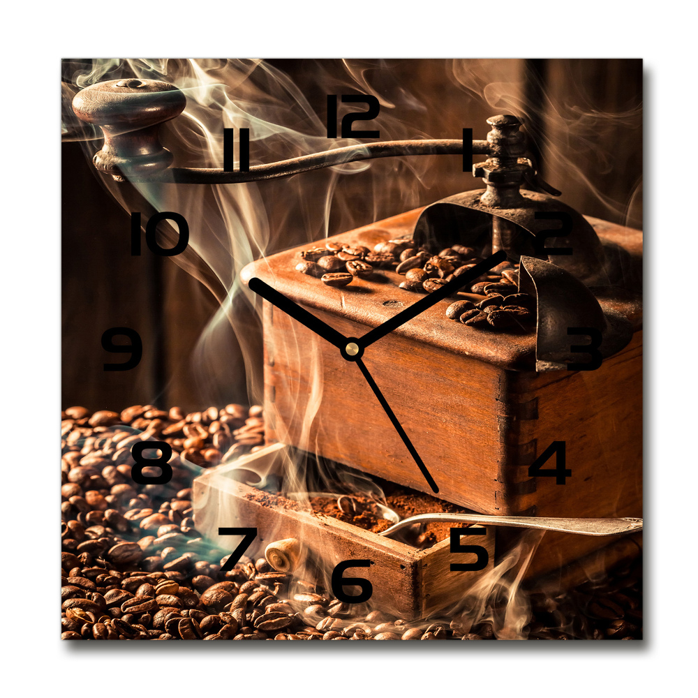 Square glass wall clock Coffee beans