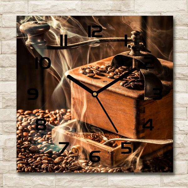 Square glass wall clock Coffee beans