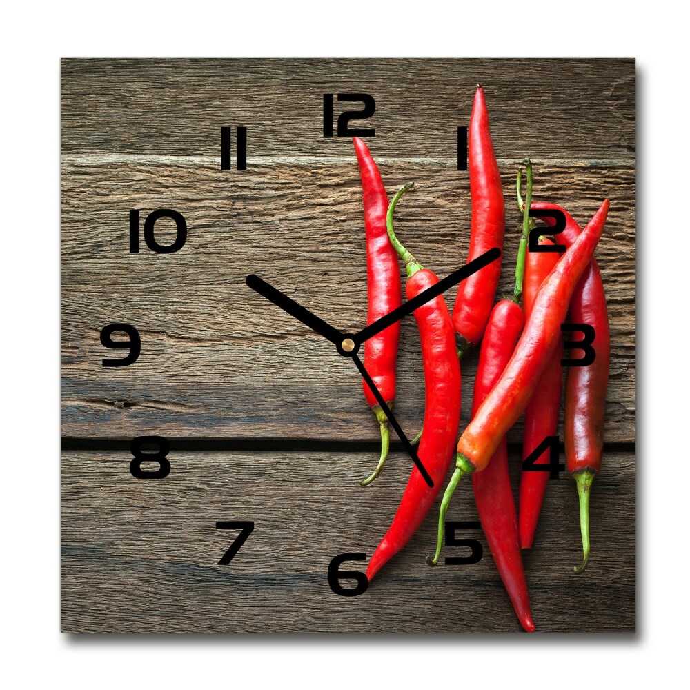 Square glass wall clock Chilli peppers