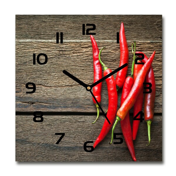 Square glass wall clock Chilli peppers